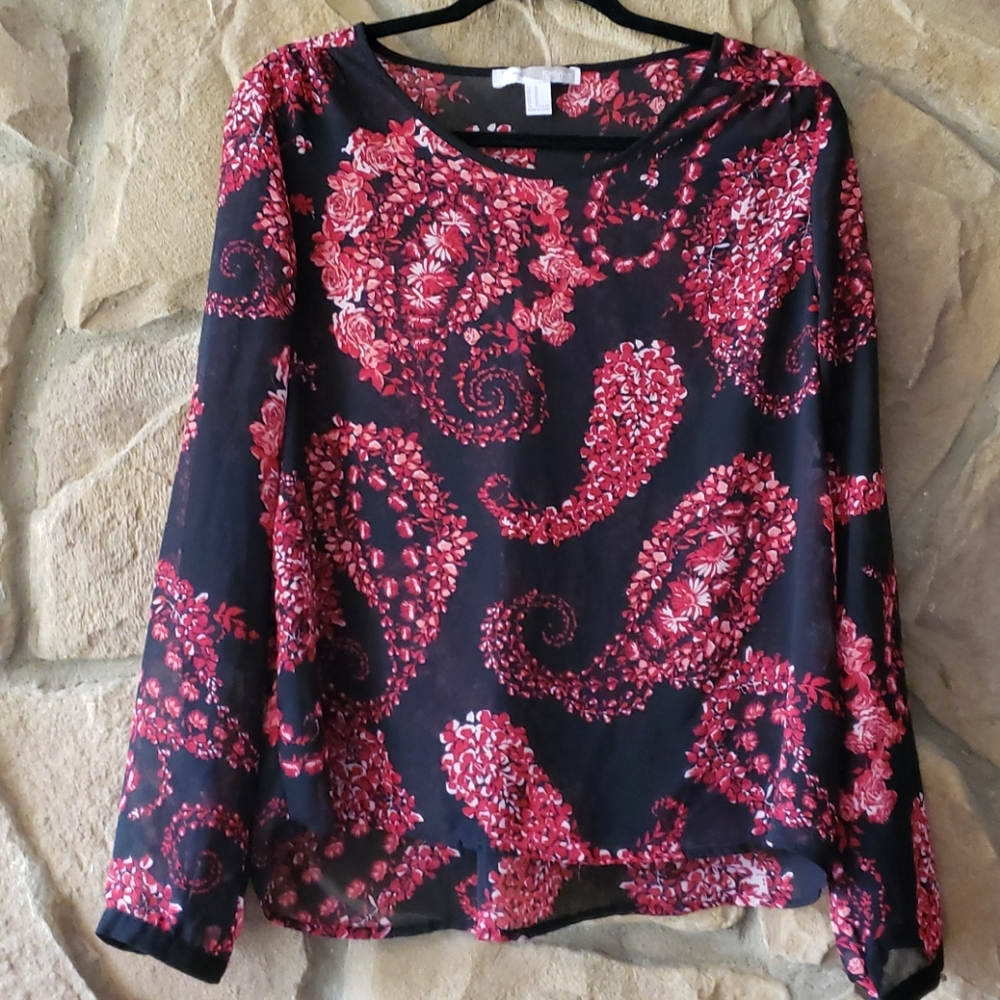 Forever 21 Black Sheer Blouse w/Red design